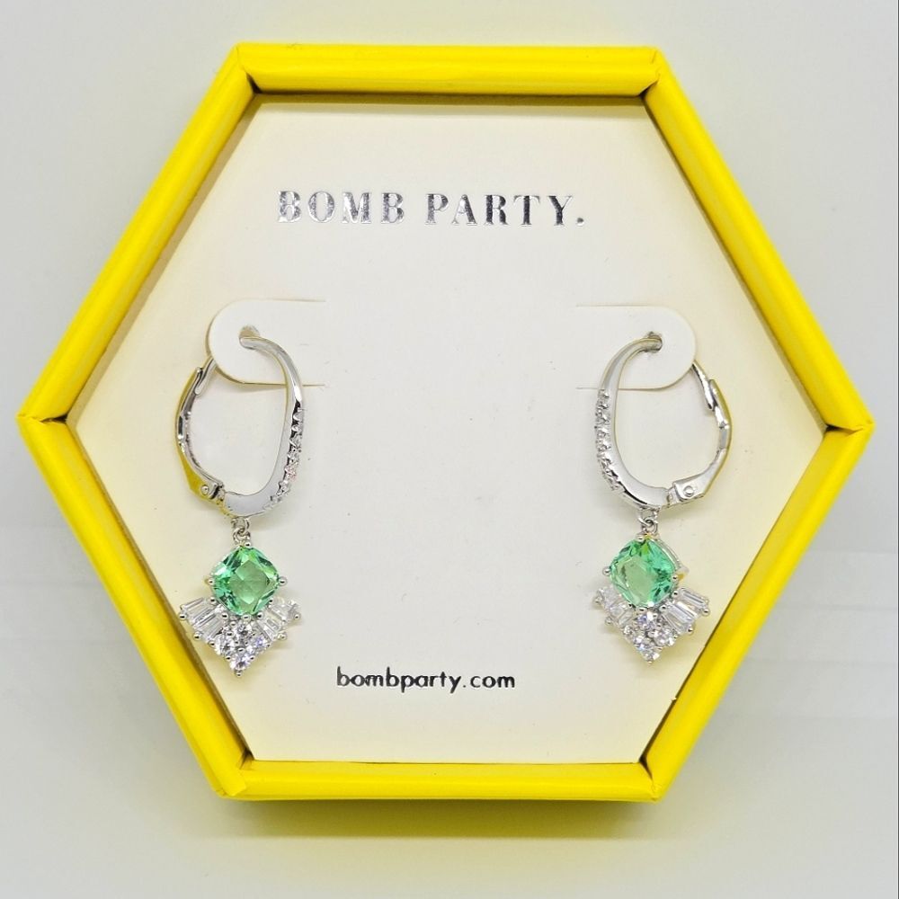 Bomb Party Shimmering Fanfare Lab Created Erinite Rhodium Plated Earrings NEW